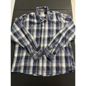 Wrangler 3XL Adult Button Shirt Blue Plaid Long Sleeve Casual Stretch Mens